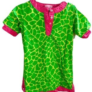 Lilly Pulitzer Green Pink Giraffe Spots Print Tunic Dress Size 7.